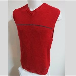 Sz L Red Tommy Hilfiger V-Neck Mens Cotton Sweater Vest